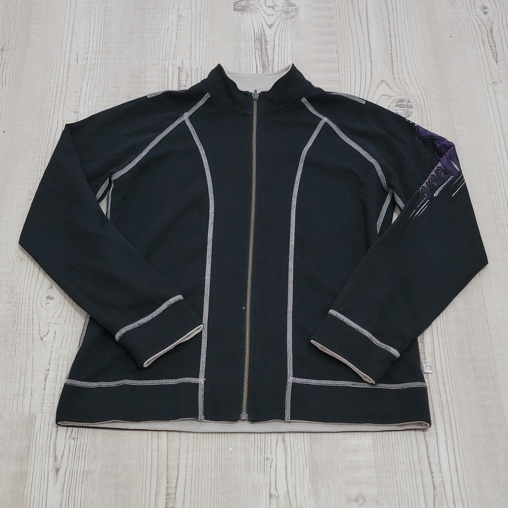 Zenergy By Chicos Black Full Zip Jacket Size 1 Y2K Athleisure Floral Boho